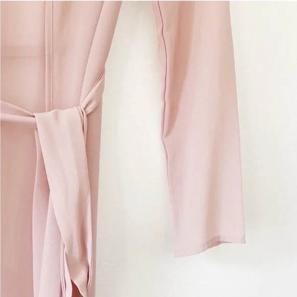 Forever 21 Sheer Pink Blush Maxi Duster Jacket Tie Front Small - Picture 3 of 11